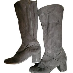 Green Room Womens Black Suede Block Heel Back Zip Thigh High Booties Size 9M